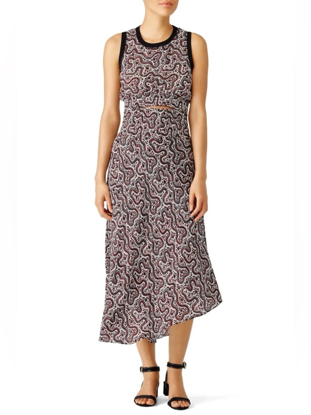 A.L.C. Sandra 100% Silk Paisley Smocked Cut-Out Midi Dress